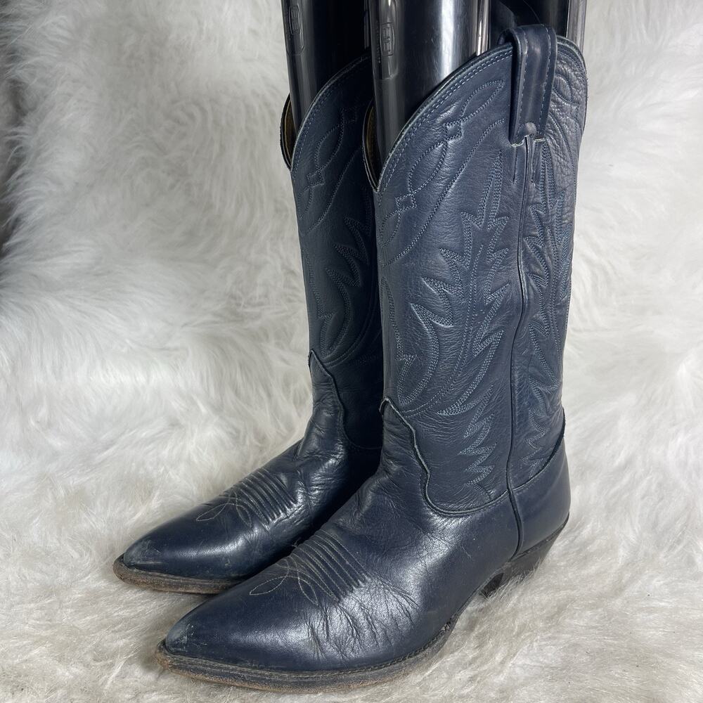Nocona Women’s 7A Navy Blue Leather Western Cowboy Boots Made in USA